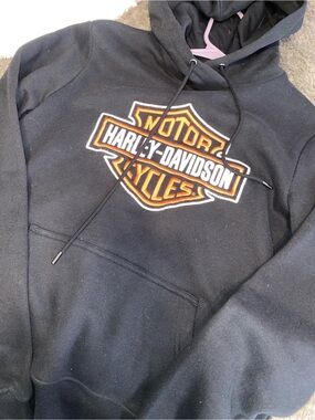 Harley-Davidson Black Hoodie with Orange & White Bar & Shield Logo